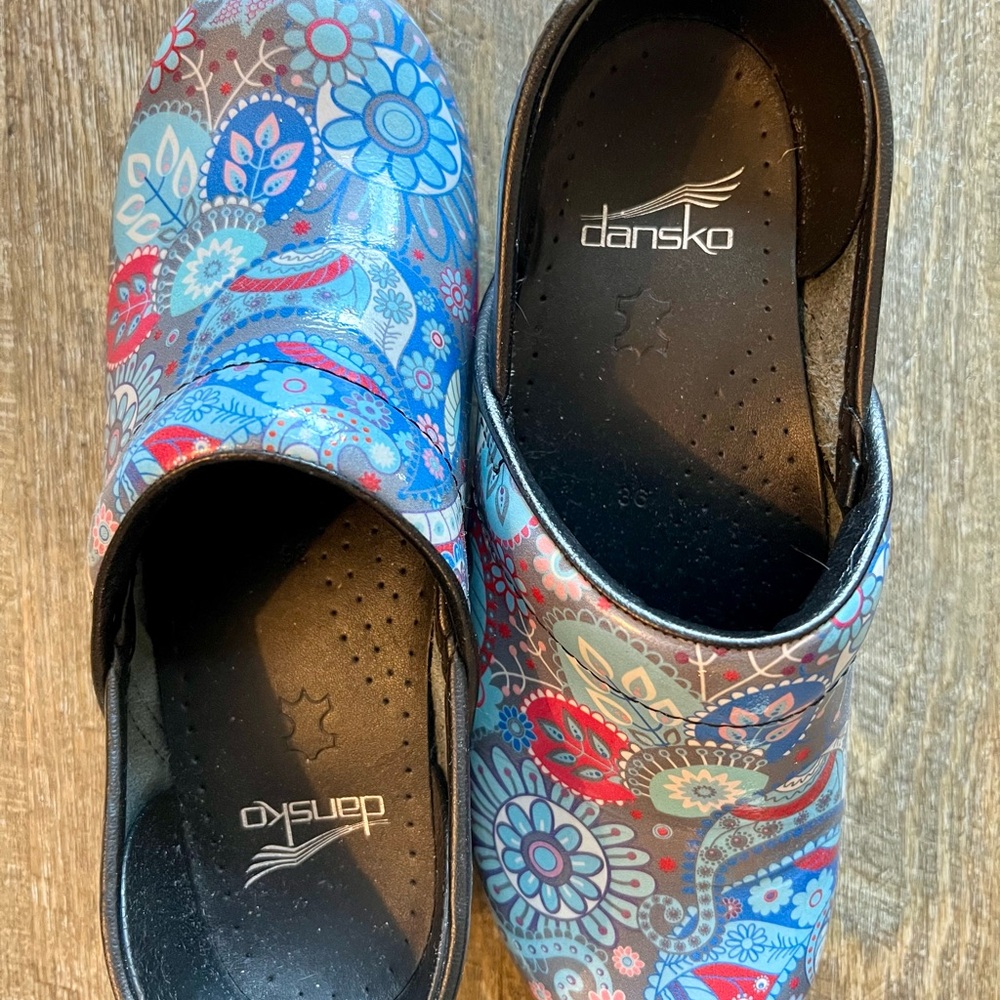 Dansko Women's Paisley Clogs - Blue and Red